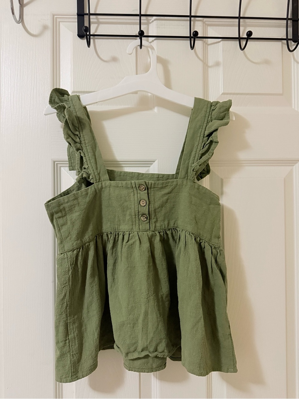 Girls Olive Green Ruffle Strap Top
